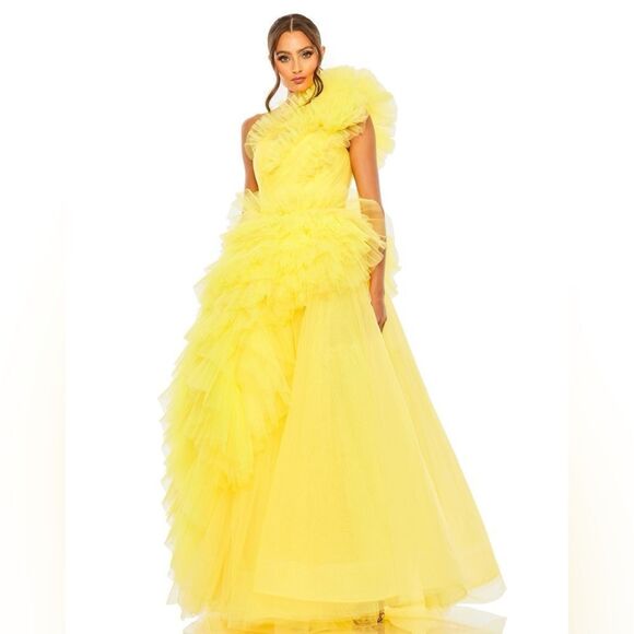 Mac Duggal Style #20534 Vibrant Yellow Ruffled Gown/ size 4 - Picture 1 of 4